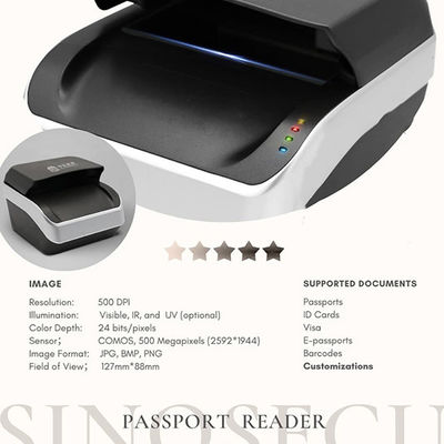 Escáner de pasaportes OCR de cinco megapíxeles con profundidad de color de 24 bits y función de lectura RFID